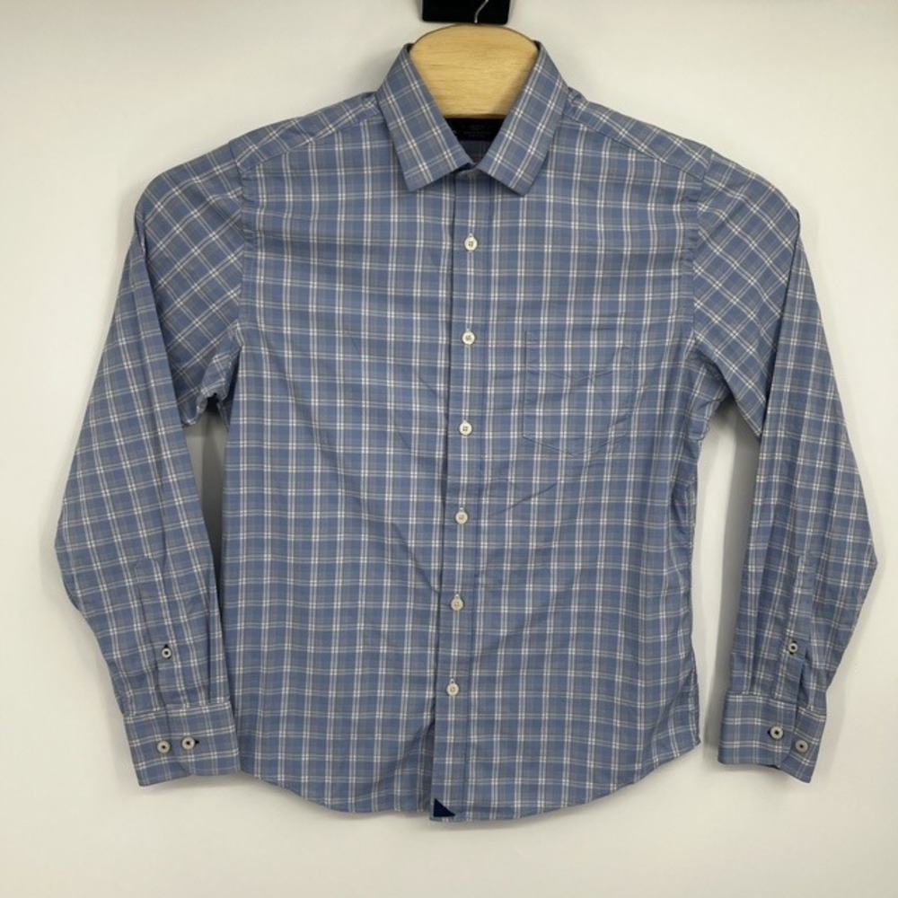 UNTUCKit Men's Medium Zonte Slim Fit Blue Plaid Button Down Shirt 40458